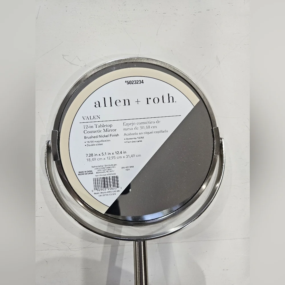 ALLEN + ROTH Brushed Stainless Steel Double Sided Mirror. 5x Magnifying - NWT